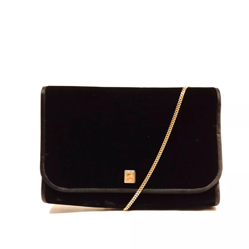 Rare Fendi vintage velvet black bag with Gold Chain